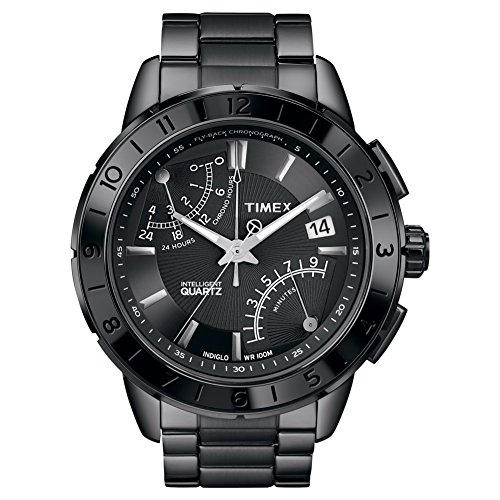 Intelligent Quartz Timex Men's Quartz Bracelet Watch with Black Dial Chronograph Display and Black Stainless Steel, Black/Black, Bracelet
