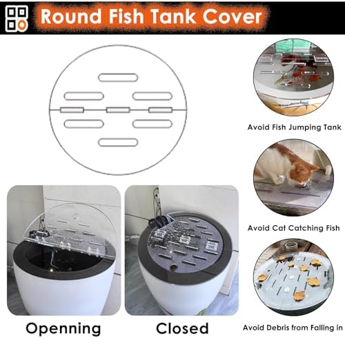 C Acrylic Lid for Round Aquarium, Cat-Proof Fish Tank Cover, Cuttable Anti-Jump Hood with Hole, Folding Flip-Top for Easy Access & Ventilation