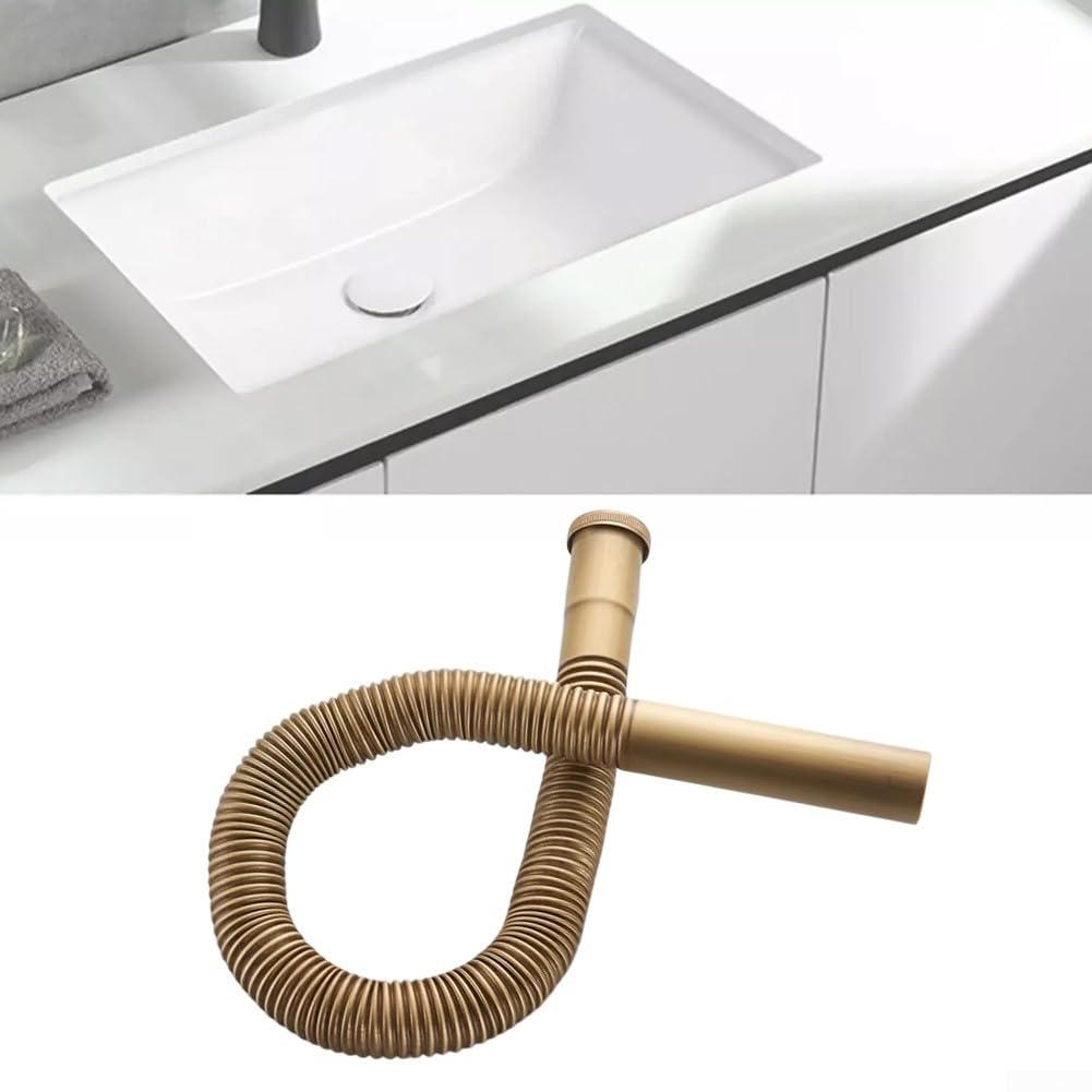 Sifone in ottone flessibile per lavandino, tubo di scarico in ottone, sifone flessibile per lavandino, vasca da bagno, cucina, lavandino