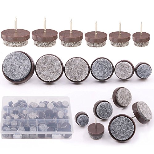 Glarks 105Pcs 6 Size Brown Heavy Duty Nail-on Anti-Sliding Felt Pads for Furniture Chairs Stools Tables Leg Feet - 14mm / 17mm / 20mm / 22mm / 24mm / 28mm