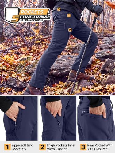 Image of FREE SOLDIER Men's Fleece Lined Outdoor Cargo Hiking Pants Water Repellent Softshell Snow Ski Pants with Zipper Pockets