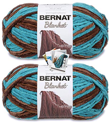 Bernat Blanket Yarn - Big Ball (10.5 oz) - 2 Pack with Pattern Cards in Color (Mallard Wood) -  xxnic, APS-BBLBB02p01-MW