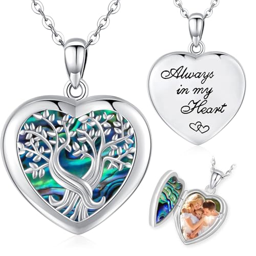 Friggem Pendentif Médaillon Arbre de Vie en Argent Sterling 925 Collier Cœur Photo Pendentif Porte Photo, Collier Médaillon Bijoux Cadeau Anniversaire pour Femme...