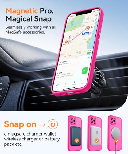 Image of CANSHN Magnetic Compatible with iPhone 12 Pro Max Case, Upgraded [Full Camera Protection] [Compatible with Magsafe] [Translucent Matte] Shockproof Protective Phone Cover 6.7 Inch - Hot Pink