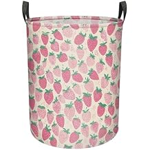 Pink Strawberry Girly Laundry Basket, Large Foldable Clothes Bag Collapsible Storage Bin Basket For Nursery,Office,Toy Organizer,Home,Decor - 19.7 Inch X 15.7 Inch