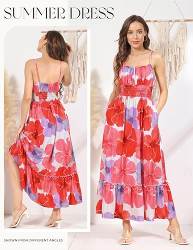 Image of GRACE KARIN Summer Dresses for Women 2026 Vacation,Smocked Floral Maxi Dress,Boho Beach Sundress with Pocket Fashion Clothing