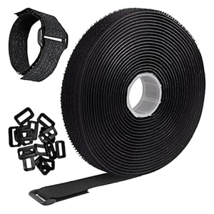 Armiz 5m Adjustable Cable Straps with 25 Buckles – Reusable Fastening Cable Ties for Wire Management – Hook and Loop Securing Strap for Cable Tidy – Free Cut Length, Black