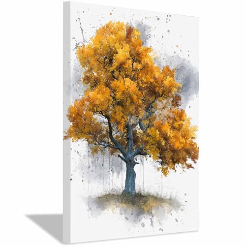 Peinture aquarelle arbre automne pour mur blanc - Toile encadrée HOQIU 60x80cm multicolore