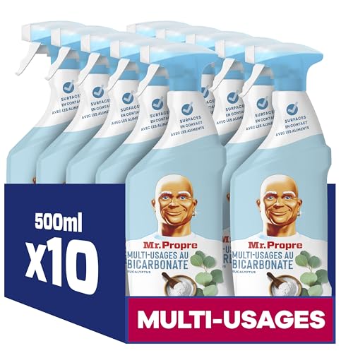Mr. Propre Spray Nettoyant Multi-Usages, Grand Format (500ml x10), Parfum Eucalyptus avec Bicarbonate de Soude, Élimine 99.9% des Tâches Tenaces, Convient aux Surfaces...