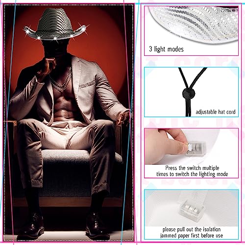 Image of Tisancy LED Lights Cowboy Cowgirl Hat Flashing LED Lights Cowgirl Hat for Wedding Western Bachelorette Party