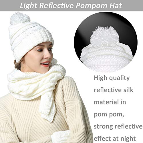 Winter Hat Scarf Gloves Set for Women Beanie Hat with Pom Long Scarf Neck Warmer Touchscreen Gloves 3 in 1 Set Gift for Women3
