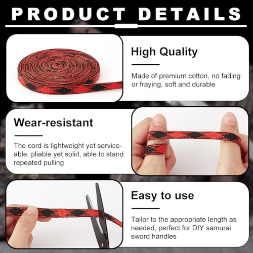 OLYCRAFT 5M Red Ito Sageo Wrapping Cord 11mm Wide Cotton for Sword Handle Japanese Samurai Katana Tsukamaki Rope - Image 4