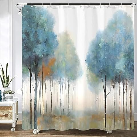 Kanuyee Blue Tree Shower Curtain Shower Fabric Shower Curtain Flowers Shower Curtain Cloth Fabric Bathroom Decor Set with 12 Hooks Blue Tree 72×78 Inches Cover
