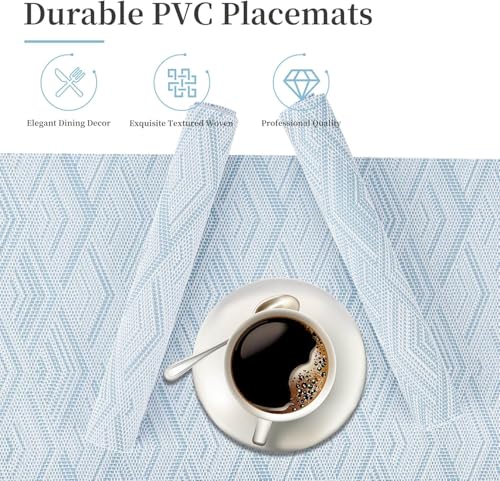 Image of YELONA Placemats for Dining Table - Heat Resistant, Non-Slip & Washable PVC Vinyl Table Mats - Set of 8, 45 x 30 cm (Ocean Blue)