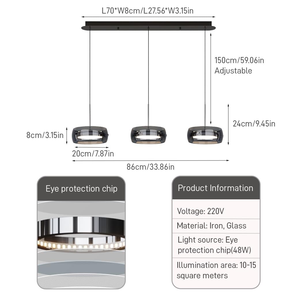 Nowoczesne Minimalistyczne Trzygłowne Światło Wiszące LED Czarne Regulowane Wysokością Lampy Wiszące Creative Design Restauracja Lampa Wisząca Nadaje Się Do Kuchni I Salonu(Long chassis)