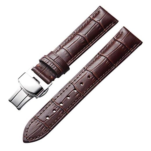 Bandas de reloj de cuero genuino Correa de cocodrilo de repuesto para hombres Mujeres con hebilla de despliegue de Plata Mariposa12mm 13mm 14mm 16mm 17mm 18mm 19mm 20mm 21mm 22mm 23mm 24mm Marrón