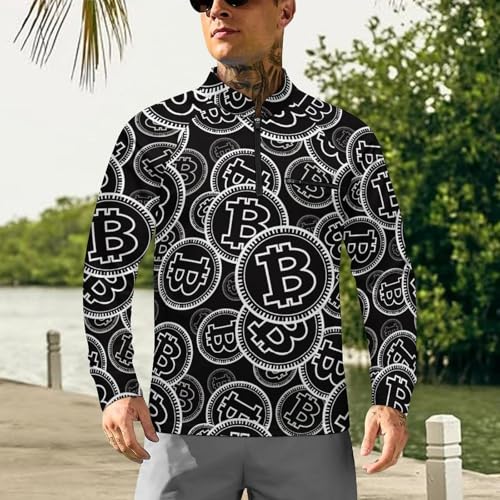 Bitcoin Currency Symbol Men's Rash Guard Long Sleeves Quick Dry Fishing Workout Shirts with Zipper2