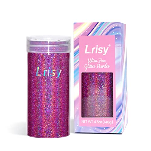 Lrisy Holographic Extra Fine Glitter Powder with Shaker Lid, Craft Glitter Sequins for Epoxy Resin, Slime,Tumblers,Nail&Painting Arts 140g/4.5oz (Ultra Thin Holographic Pink)