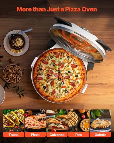 Image of VEVOR Pizza Oven Indoor, 12 in Electric Pizza Maker, 1200W Home Pizzas Cooker with Dual Temp Controls, 5 Heat Level, Max 788 ˚F Countertop Oven, Thermometer & Viewing Window for Precise Cook, White