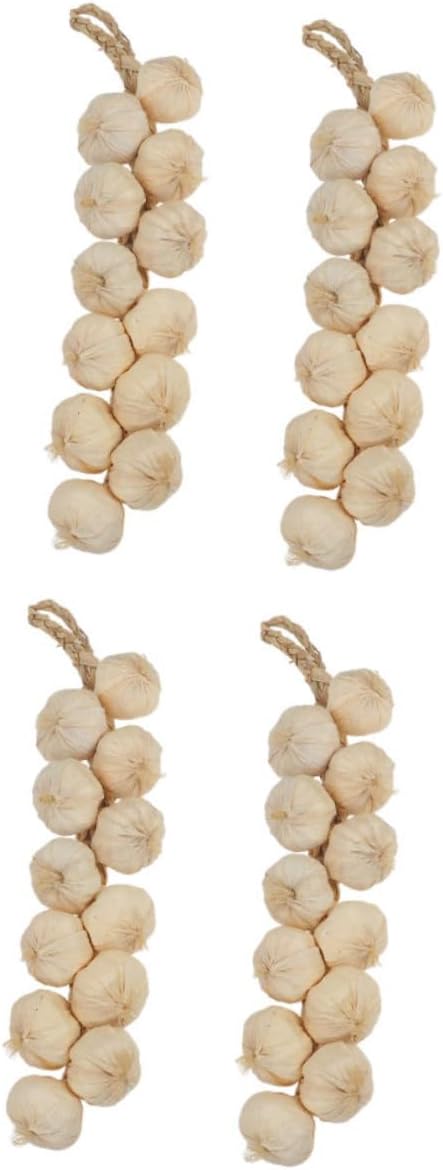 4pcs Lifelike Artificial Garlic Strings for Home Kitchen Decor Realistic Hanging Vegetable Props for Restaurants Photography and Party Decorations