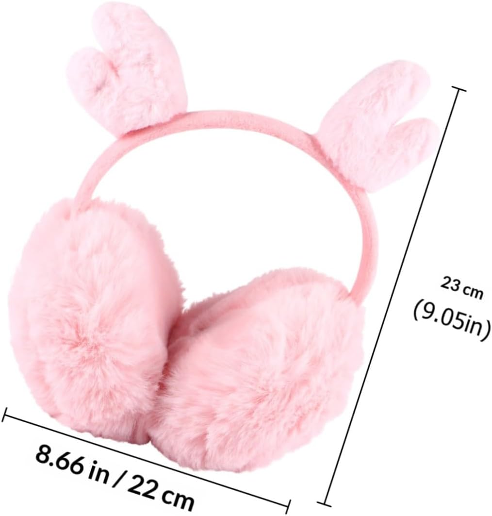 Reindeer Antlers Plush Ear Muffs Winter Ear Covers for Women Adjustable Pink Warm Earmuffs Headband Cold Weather Accessories