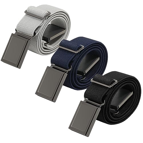 AWAYTR 3 PCS Kids Adjustable Magnetic Belts - Easy to Use Magnetic Buckle Belt for Boys and Girls (Gunmetal Buckle- Black/Navy blue/Gray)