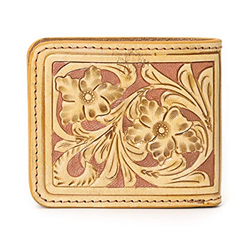 Illy Genuine Full Grain Leather Handtooled Hipster Wallet Floral Bi-Fold, Credit Card3