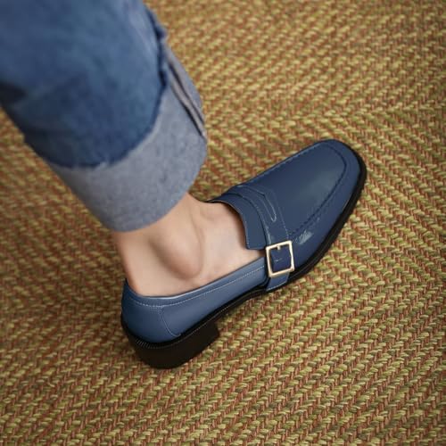 Image of MOOMMO Women Chunky Heel Penny Loafers Square Toe Buckle Slip On Comfort | Office Ladies Loafer Pumps 2 inch Stacked Block Heel Dress Loafers Oxfords Walking Dress Shoes Casual Size 4-11 M US
