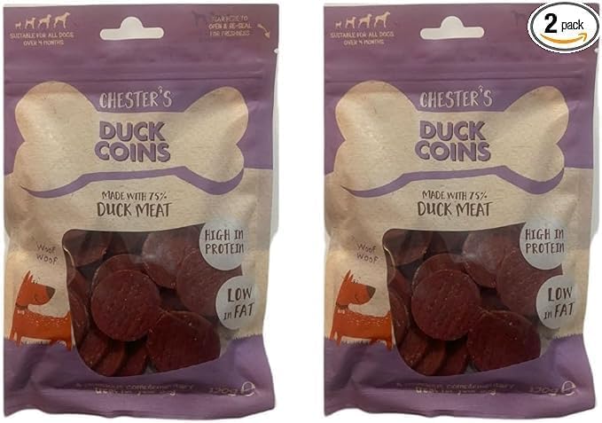 Chester's Duck Coins Dog Treats - 75% Duck Meat, High-Protein, Natural Dog Snack - 2 x 120g