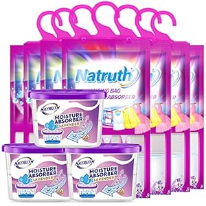 NATRUTH Moisture Absorber 7 HangingPackets（9.8oz*7）+ 3 Portable Boxs (10.5oz*3), Dehumidifiers with Lavender, Desiccant Hanging Bag Use for Kitchen Bathroom Wardrobe, Eliminates Odors, Odor Absorber