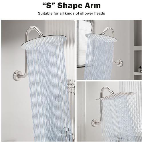 Image of NearMoon S Shaped Shower Head Riser Arm, Shower Extender Arm with Flange, Standard 1 /2 inch Connection- Bathroom Accessory (12 Inch, Brushed Nickel)