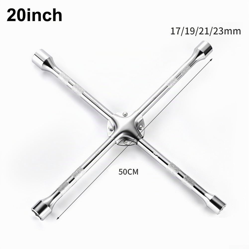 Croix de roue de voiture robuste à 4 voies, clé en X, écrou de roue de voiture, clé à 4 voies, pour douilles de voiture 17, 19, 21, 23 mm (50,8 cm)