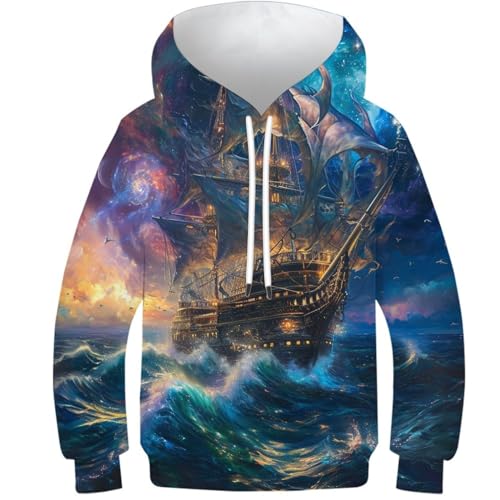 Sweat à capuche Voilier 3D vêtement hiver enfant 8-10 ans