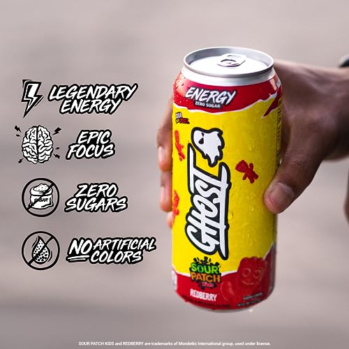 GHOST Energy Drink 12Pack, Sour Patch Kids Redberry, 16oz Energy