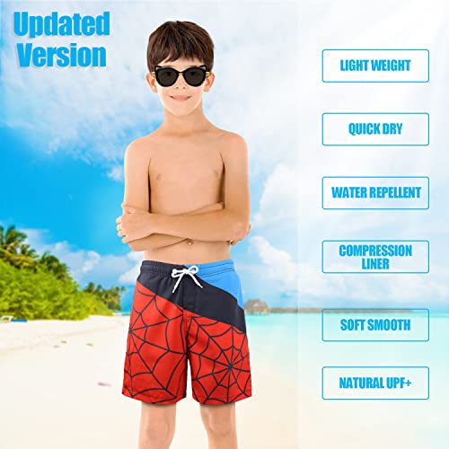 Image of Boys Swim Trunks with Boxer Brief Liner Compression Anti Chafe Swimming Shorts Stretchy UPF Quick Dry Swimsuit