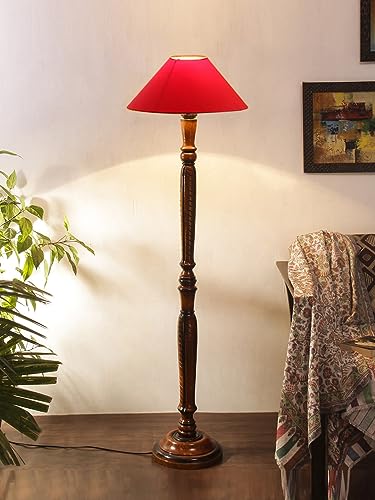 Image of Devansh Red Coolie Cotton Wooden Floor lamp -35