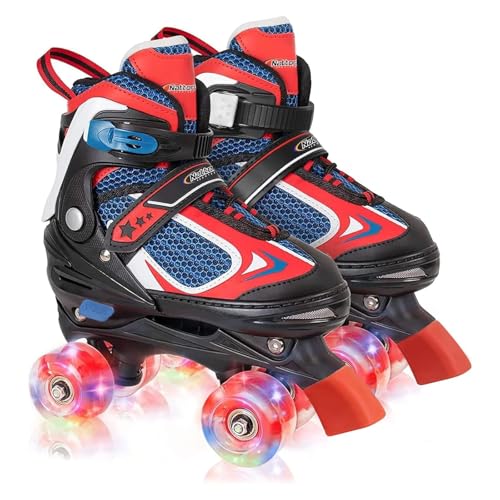 Image of Kids Roller Skates for Boys - Red for Big Kids Age 7 8 9 10 - Adjustable All Light up Wheels Indoor Outdoor Sports Birthday Gift for Son and Grandson