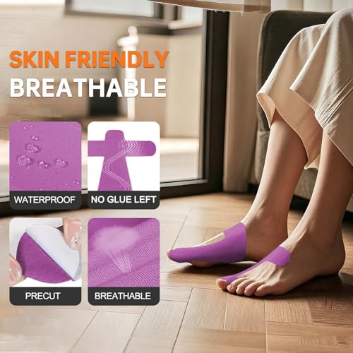 Image of Precut Kinesiology Tape for Bunion, 40 Pcs, Bunion Corrector & Relief, Big Toe Support and Pain Relief, Breathable Hypoallergenic Latex-Free Tape (Purple)