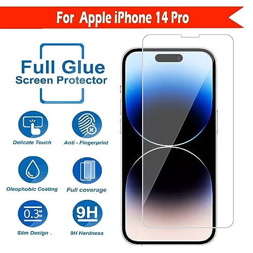 Image of Tempered Glass Screen Protector Compatible for Apple iPhone 14 Pro with Full Screen Coverage; Except Edges and Easy Installation Kit(Transparent), Pack of 1