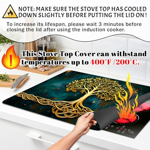 Image of Stove Top Cover for Electric Stove 28 inchx 20 inch, Tree of Life Heat Resistant Glass Top Stove Cover Protector, Glass Cooktop Covers, Kitchen Electric Flat Stove Top Covers