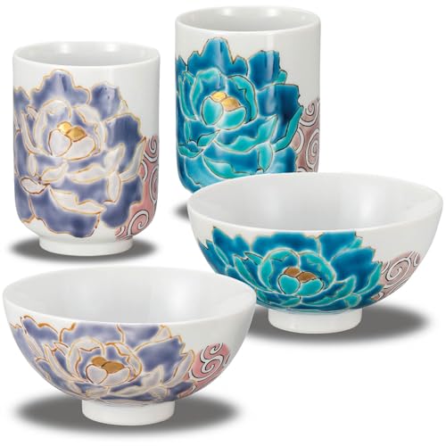 和座の蔵 おしゃれ 夫婦茶碗 湯呑み ペア 食器セット 九谷焼 睦揃 青紫牡丹 陶器 高級 ブランド 和食器 日本製 結婚祝い プレゼント 還暦祝い 古希祝い 喜寿祝い 米寿祝い ギフト