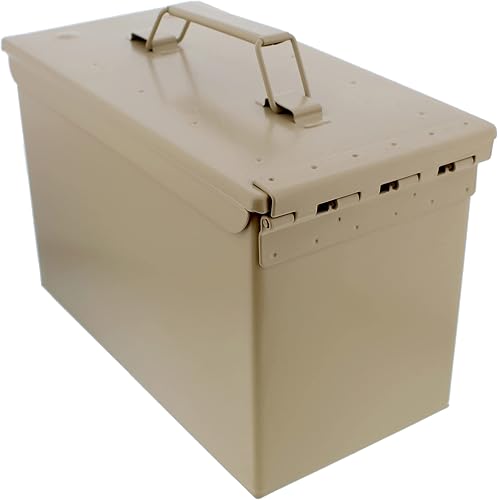 Miniatura 6 de Juego de 4 cajas de munición de metal, 50 recipientes de almacenamiento de munición Cal Tan con tapas para almacenamiento militar o doméstico