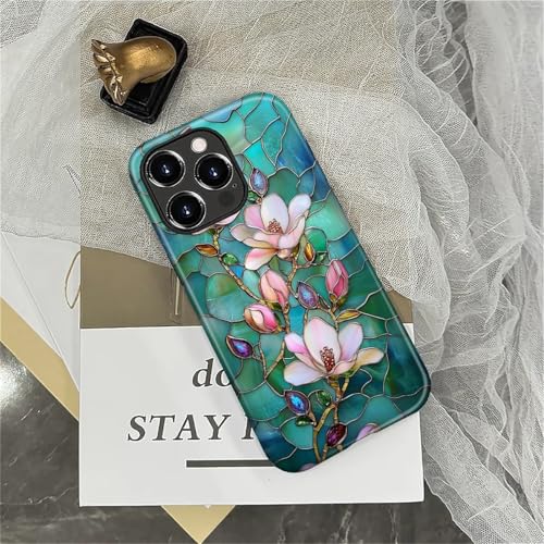 Coque iPhone 16 Pro Max rigide antichoc vitrail Magnolia Lotus - 4