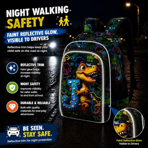 Image of HPJGD 3PCS Dinosaur Bookbag for Boys, Water Resistant Kids Backpack Set with Lunch Box, Cool School Bag for Preschool Toddler - Dinosaur Holding Letter J