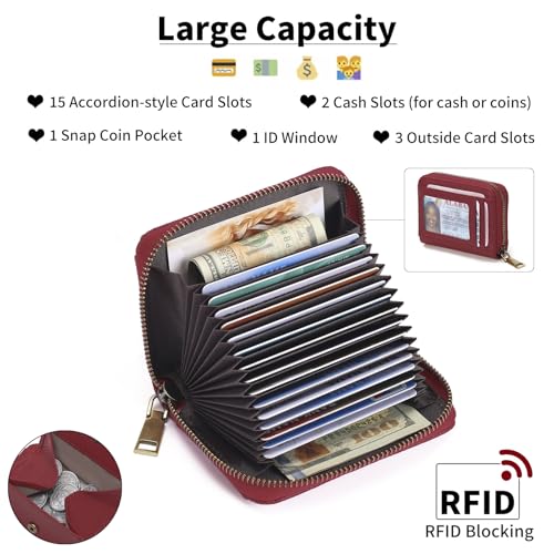 Image of GAEKEAO Credit Card Holder Wallet for Women RFID Blocking Small Genuine Leather Card Case with Coin Pocket ID Window