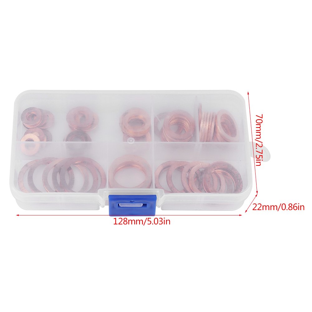 80Pcs Solid Copper Sump Plug Washer Set Assorted Washers Metal Kit Garage Engine Set including Box - Image 2