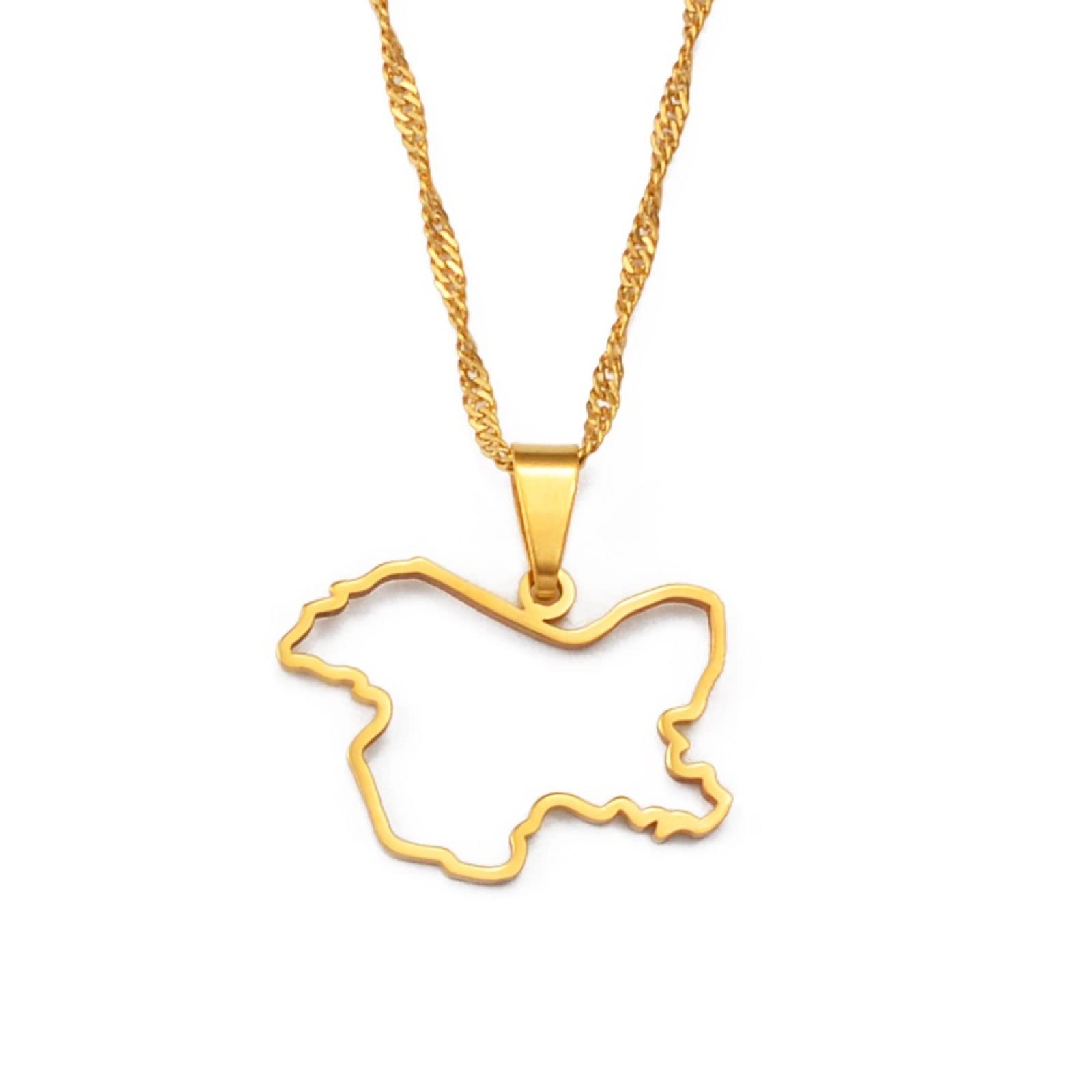 Fengjiaren Unisex Golden Jammu And Kashmir Map Pendant Necklace - Jammu And Kashmir Hollow Map Outline Necklace - For Minimalist Jewelry - Hip-Hop Style Necklaces,,45Cm