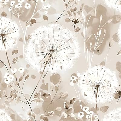 Nukofal Flora Peel and Stick Wallpaper Dandelion Wallpaper Floral Contact Paper 16.9"x118.1" Vintage Brown Wall Paper Peel and Stick Boho Self Adhesive Removable for Cabinet Bedroom Decor Vinyl