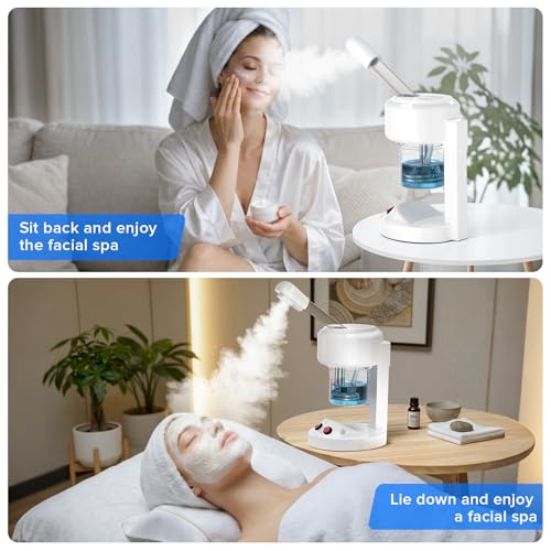 Image of Portable Facial Steamer with Removable Water Cup, UV Ozone Nano Ionic Face Steamer for Facial Deep Cleaning, Unclogs Pores, Hydrating and Sinus Relief for Women Men Home SPA, Warm Mist