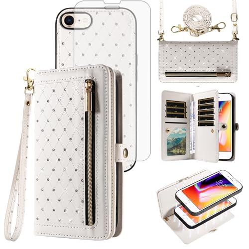 Étui iPhone 7 portefeuille zippé avec porte-cartes et protection d'écran